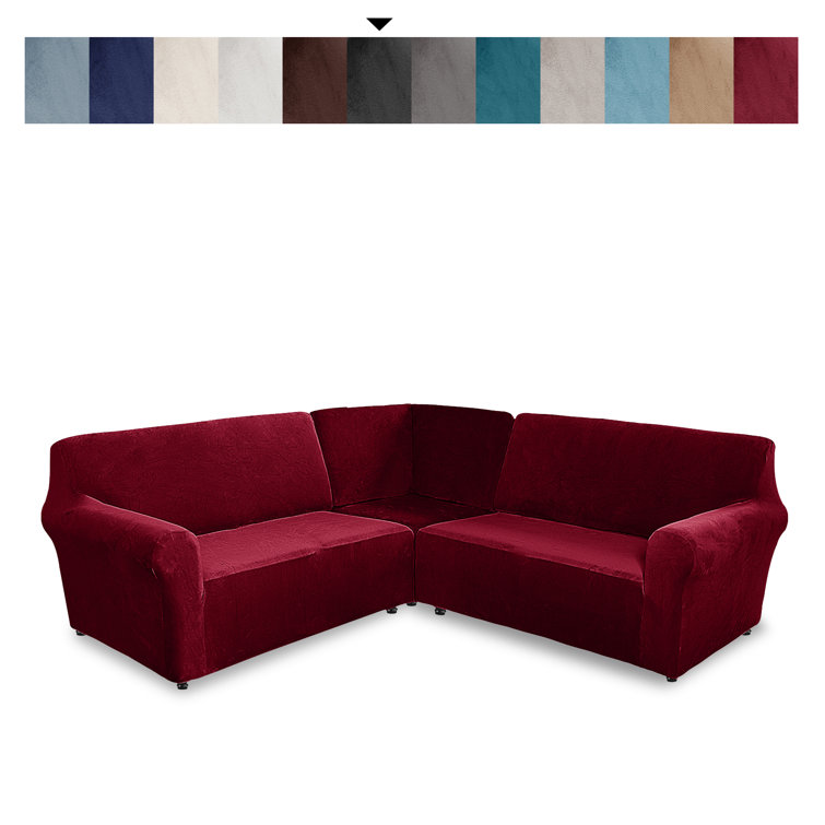 Velvet Corner Sofa Slipcover Set 3Piece Modular Design With 1 Corner